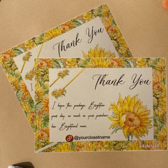 SUNFLOWER FLOWERS Order Insert Packaging You Card, Thank For Your Purchase - Picture 1 of 8